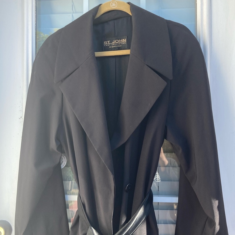St John Black Trench Coat Sz 12